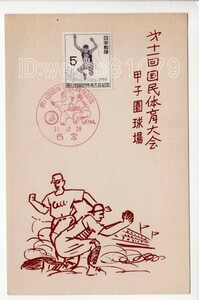 9384【絵葉書】第十一回 国民体育大会 甲子園球場/甲子園プール 2枚 ※記念印 スタンプ 切手 兵庫