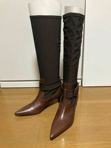  new goods unused *Cynthia Rowley Cynthia Rowley stretch long boots 22 1/2 22.5 S tea Brown po Inte dotu