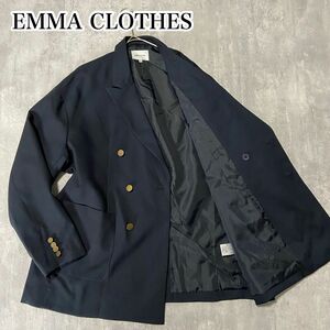 【輝く金ボタン】EMMA CLOTHES 紺色　ブレザー　ダブル　L相当　エマクローズ　紺ブレ　大きいサイズ　ネイビー