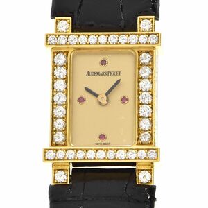 [3 year guarantee ] Audemars Piguet lady's tea -ru stone 67026BA.ZZ.A002XX.02 K18YG diamond bezel Gold quarts wristwatch used free shipping 