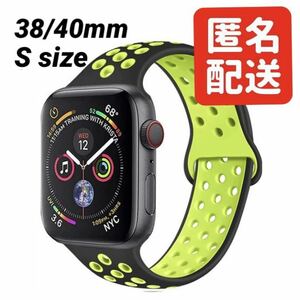 Apple Watch アップルウォッチ スポーツバンド バンド ベルト ソフト シリコン 取り替え 38mm 40mm ブラック×グリーン Sサイズ