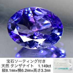 宝石ソーティング付き 天然 ゾイサイト　（ タンザナイト ） 1.149ct 縦8.1㎜×横6.2㎜×高さ3.3㎜ 3231Y