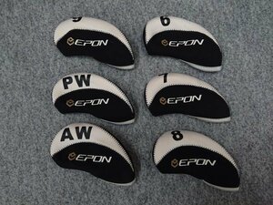 EPON エポン #6-PW、AW用 計6個 アイアン用 ウェッジ用 ヘッドカバー ホワイト ブラック