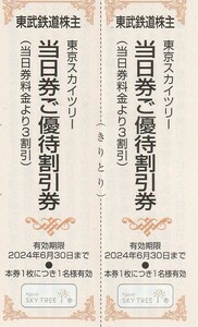 新着★送料63円～★東武鉄道★株主優待割引券★東京スカイツリー★当日券ご優待割引券★2枚セット★即決