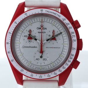 オメガ×スウォッチ OMEGA×SWATCH ミッション トゥ マーズ クオーツ ホワイト 3針式 ボーイズ 腕時計【xx】【中古】4000020801200817