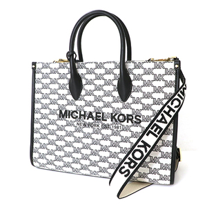 【美品】マイケルコース MICHAELKORS グレー キャンバス レザー 2wayトートバッグ レディース【xx】【中古】4000001801003823