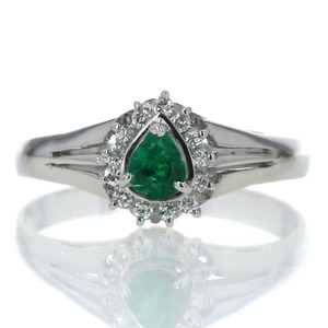 Pt850 platinum ring emerald 0.26ct diamond 0.13ct pair Shape . taking . to coil ring 15 number [ new goods finish settled ][zz][ used ]