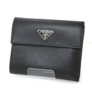 プラダ PRADA ブラック レザー 三つ折り財布 レディース ブランドプレート【xx】【中古】4000014801600892