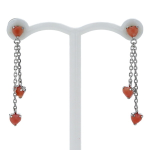 K18WG white gold earrings stud .. coral Heart 3 bead swing red beans chain [ new goods finish settled ][zz][ used ]