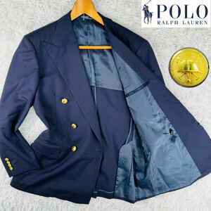 未使用級【L】紺ブレの最高峰!ポロラルフローレン Polo Ralph Lauren テーラードジャケット 175【輝く金ボタン】ネイビー 極上のウール♪