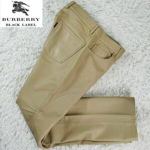 美品!バーバリーブラックレーベル ラムレザーパンツ 本革 極上の柔らかさ 羊革 人気モデル 76 M Burberry Black label 艶感◎美脚効果♪