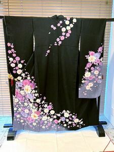 【 振袖 】仕立上り 黒 桜 正絹