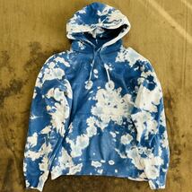 ★新作★ スウェット パーカ XL BLUE 青 裏起毛 HOODIE 長袖 ★ ブリーチ マーブル タイダイ オリジナル 加工 1品限定 one wash ★_画像1