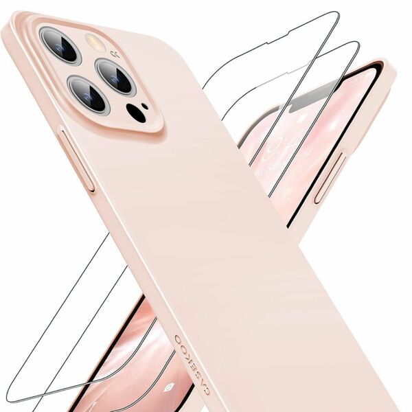 CASEKOO iPhone 13プロ ケース ガラスフィルム付属 スマホケース ピンク 軽い 薄い