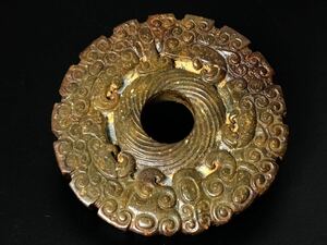 漢代 戦国 玉器 玉石 掛件 ペンダント 玉璧 ドラゴン 竜 古玉 直径約8cm 厚さ約1cm 重さは約119g