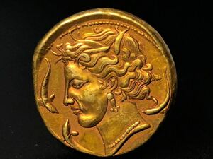 太陽神 古銅鍍金 金幣 国王 将軍 錢幣 古代ギリシャ 硬貨 金餅 直径約3.5cm 重さ約 36.5g 