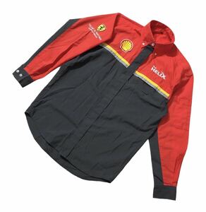 ● 昭和シェル Shell×Ferrari シェル×フェラーリ ● 跳ね馬 カバリーノランパンテ ロゴ 刺繍 メカニック シャツ SS