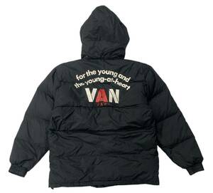 ■ VAN JAC ヴァン ヂャケット ■ フード着脱可 バック ビッグ ロゴプリント ロゴ刺繍 中綿 ダウン ジャケット ブラック L
