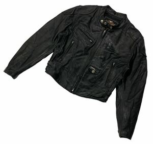 ■ HARLEY DAVIDSON ハーレーダビッドソン ■ 上質 本革 馬革 ホースハイド スタンドカラー シングルライダース ジャケット ブラック L