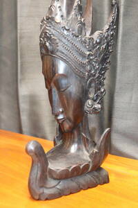 木彫り 女性像 女神像 バリ バリ島 東南アジア 木製 置物 インテリア オブジェ 高さ約46㎝ 民族品 工芸品 アンティーク 美人