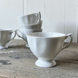 5個set 面取りコーヒーカップ デットストック 白磁 陶器 検: ティーカップ モーニング 喫茶 フレンチ レトロ ビンテージ アンティーク