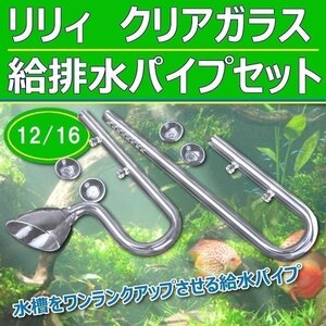 リリィ クリア ガラス 給水 排水 ポピー 12/16 パイプ セット ガラスパイプ 水槽 水草 熱帯魚 給排水