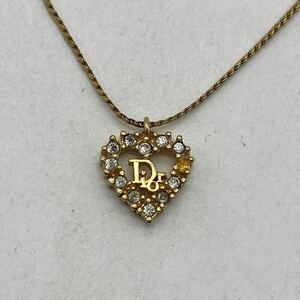 Christian Dior クリスチャン ディオール ネックレス ゴールド ロゴ ラインストーン ハート アクセサリー ※ストーン欠け P21