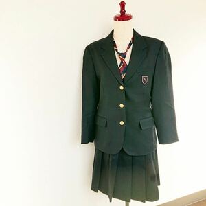 【中古】四国地方 女子 制服 計4点 165A ブレザー スカート×2 ネクタイ 冬服 学生服 校章 高校 中学 紺 入学 卒業 JK JC 卒業生品 ボタン 