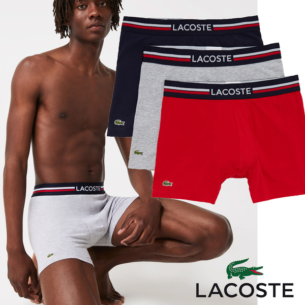 【海外S：日本Mサイズ】LACOSTE ラコステ ボクサーパンツ 無地 トリコロール 3枚組 コットン 綿 6H3425-34 吸水性 通気性 メンズ