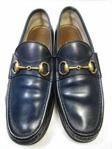 超美品 【グッチ GUCCI】 レザー ホースビットローファー スリッポン 紳士靴 (メンズ) size6.5 ネイビー系 ■18MZA4325■_画像2