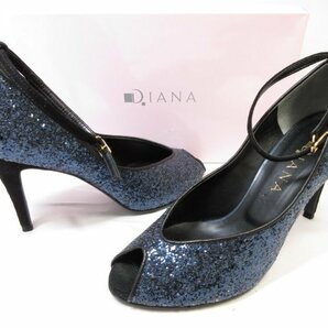 HH極美品 【DIANA ダイアナ】 38271 総スパンコール♪ オープントゥ ハイヒールパンプス (レディース) size24.5 ネイビー系 ■15LZ4321■の画像1