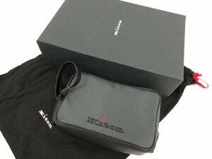 HH 超美品【キートン キトン Kiton】 ポリ×シボレザー ファスナーポーチ UBPOCN N00808-04 (メンズ) ダークグレー×ブラック ■5MG2404■