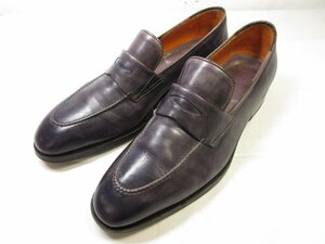 美品 【サントーニ Santoni】 色ムラ感 レザーコインローファー スリッポン 紳士靴 (メンズ) size7.5 パープル系 ■18MZA4588■