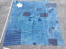 010L 古布 藍染 木綿 無地 風呂敷 natural Indigo dye 着物リメイク 襤褸 ぼろ BORO 刺し子 パッチワーク シーツ 洋服 等に_画像1