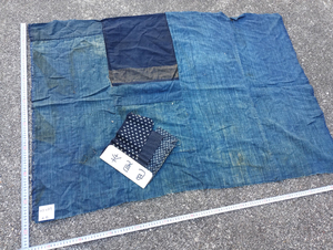 012L 古布 藍染 木綿 染 幅 ふとん皮 natural Indigo dye 着物リメイク 襤褸 ぼろ BORO 刺し子 パッチワーク シーツ 布団カバー 洋服 等に