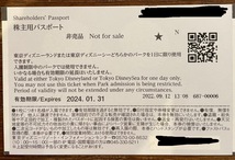 東京ディズニーリゾート　株主用パスポート（有効期限：2024/1/31）送料無料_画像2