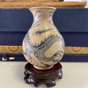 A41）唐物 古 花瓶 中国・明時代 珍しい青花唐磁 染付 古陶磁器 古美味 古時代物 骨董品 古美術