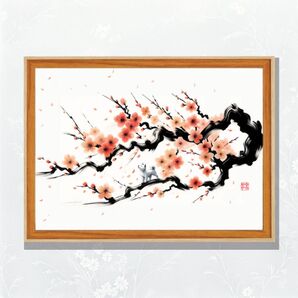 【白と桜】額とセットA4 桜 犬 作品のみ購入可能