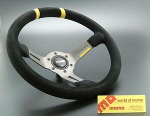 [ regular goods ]*MOMO steering gear drift (DRIFT) 33φ* authentic style deep! black suede / yellow leather insert [D-20]