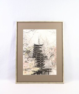 Art hand Auction 真作 坂垣内将泰 墨彩｢談山神社 奈良｣画 39×53cm 大阪府出身 全国水墨画美術協会員 篠原貴之に師事 多武峰の山中 荘厳なる十三重塔 8400, 美術品, 絵画, 水墨画