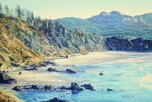 真作 デイビッド・ガエーゴス シルクスクリーン「オレゴンコースト」画寸 49×33cm 長く続く太平洋の海岸線の雄大な眺めは比類なき美 8509_画像6