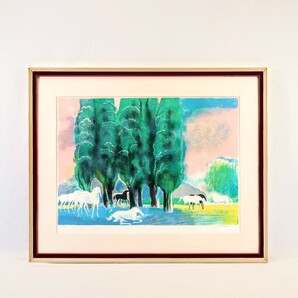 真作 ポール・ギヤマン 大判リトグラフ「樹下の群馬」画寸65×46cm 仏人作家 爽やかな色調に自然豊か穏やかなひと時を感じる ギアマン 8431の画像1