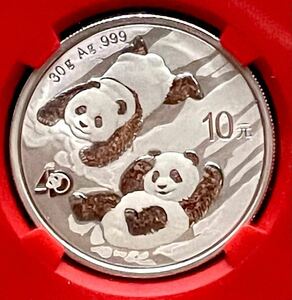 中国　パンダ10元銀貨　2022年 NGC MS70 ファースト　リリース　レッド　スラブ