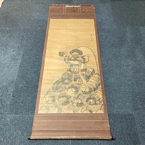 【模写】掛軸 紙本 七福神 大黒天 箱無 同梱可能 No.2352