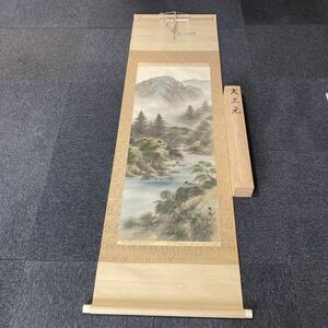 【模写】掛軸 明道 絹本 彩色山水 山水 合箱 同梱可能 No.2776