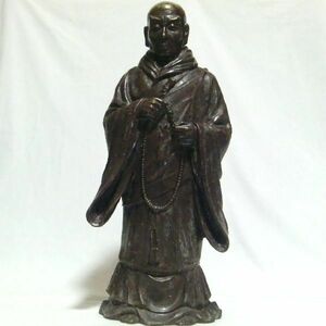 中古★親鸞聖人 鏡の御影のお姿 浄土真宗 念珠 襟巻 仏教 金属製 高さ約50cm 重量約7kg 仏像 銅像