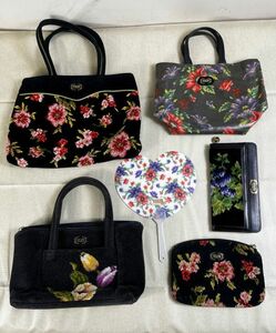 ◆FN52 フェイラー 6点まとめ FEILER　手提げバッグ、ポーチ、ミニバッグ、うちわ 等　花柄◆T