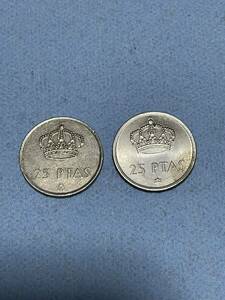スペイン王冠 25ペタセ 2枚 硬貨 アンティーク コレクション 銀貨