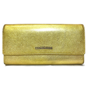  Pinky & Diane Pinky&Dianne folding in half long wallet enamel leather Gold yellow silver metal fittings lady's used 