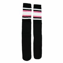 SkaterSocks ロングソックス 靴下 ソックス スケボー Knee high Black tube socks with White-BubbleGum Pink stripes style 4 (25インチ)_画像1